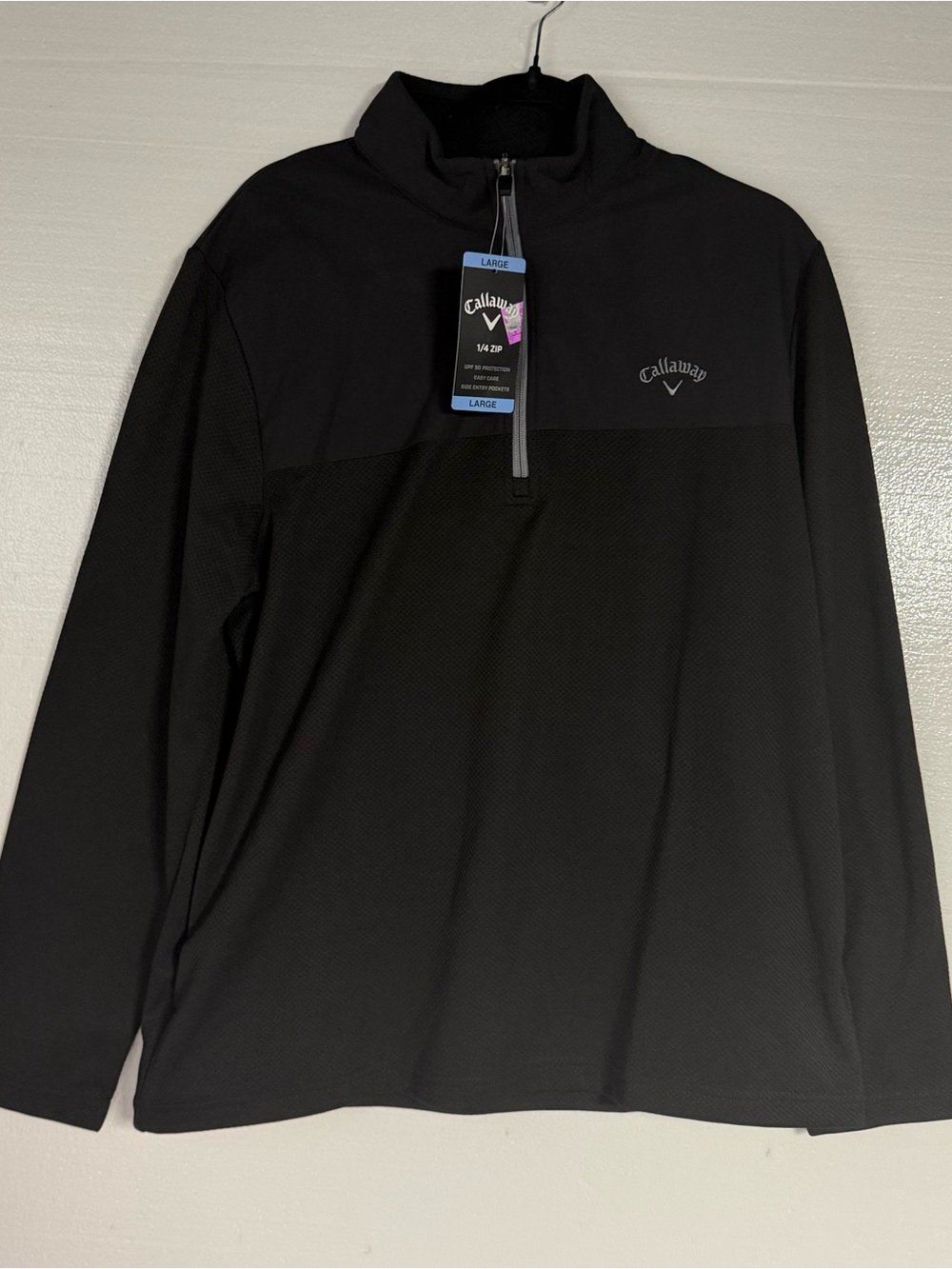 Callaway Sweater Men L Black 1/4 Zip Golf Pullover UPF 50 Long Sleeve Textured